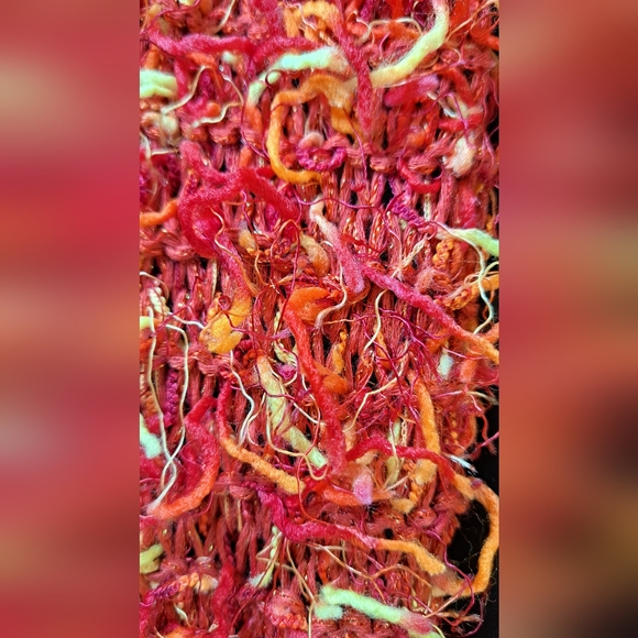 Vintage Squiggle Red and Orange Fuzzy Scarf - Picture 6 of 10